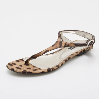 Pre-owned Dolce & Gabbana Leopard Thong Sandals Size 36 In Brown