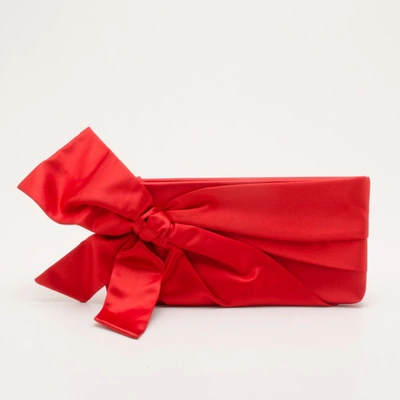 Pre-owned Valentino Garavani Red Satin Pleated Bow Clutch