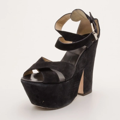 Pre-owned Giuseppe Zanotti Black Suede Platform Sandals Size 41