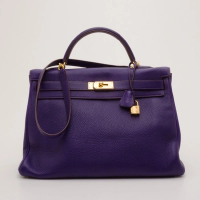 Pre-owned Hermes Ultraviolet Togo Leather Gold Plated Kelly Retourne 40 Bag In Purple