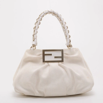 Pre-owned Fendi Beige And White Zucca Fabric Mia Shoulder Bag