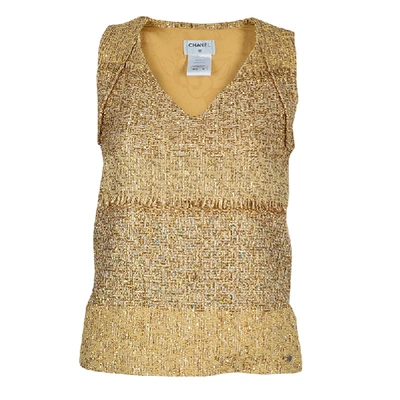 Pre-owned Chanel Metallic Gold Sleeveless Top S