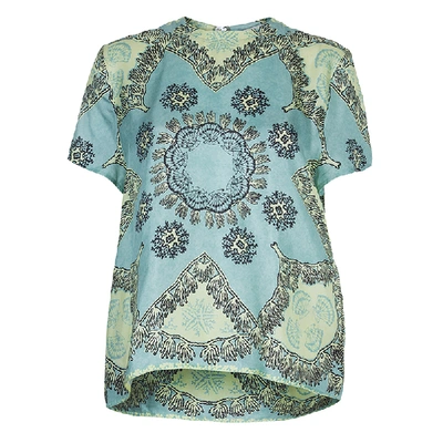 Pre-owned Valentino Mint Green Printed Short Sleeve Silk Top M