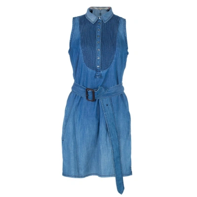 Pre-owned Burberry Denim Pleated Yoke Dress M In Blue