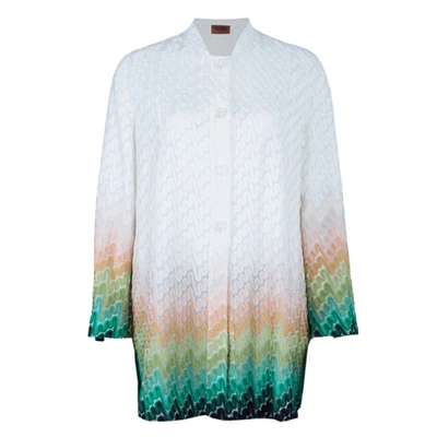 Pre-owned Missoni Wave Knit Multicolor Button Down Long Cardigan M In White