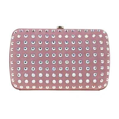 Pre-owned Gucci Pink Crystal Studs Suede Broadway Clutch