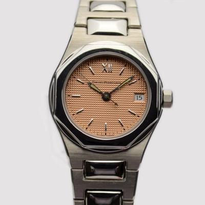 Pre-owned Girard-perregaux Peach Stainless Steel Laureato Ref.8000 Womens Wristwatch 26 Mm In Brown