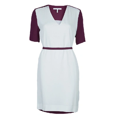 Pre-owned Victoria Victoria Beckham Purple And White Belted Shift Dress S