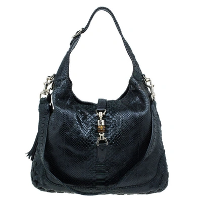 Pre-owned Gucci Black Python Large Jackie Hobo