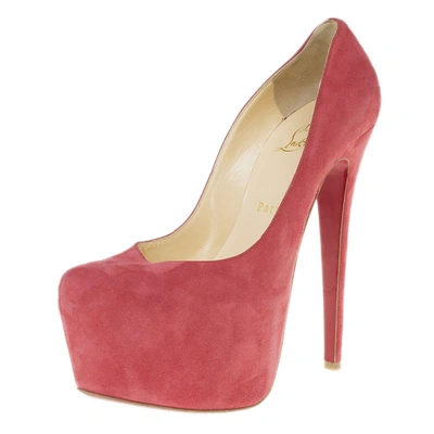 Pre-owned Christian Louboutin Pink Suede Daffodile Platform Pumps Size 38