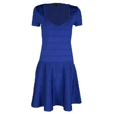 Pre-owned Ralph Lauren Sapphire Blue Short Sleeve Bandage Skater Dress L