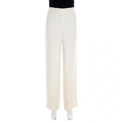 Pre-owned Armani Collezioni Cream High Waist Straight Fit Trousers M