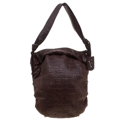 Pre-owned Furla Brown Crocodile Embossed Leather Hobo Bag