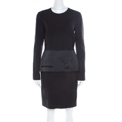 Pre-owned Balenciaga Black Satin Peplum Detail Long Sleeve Dress M