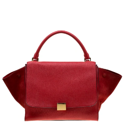 Pre-owned Celine Red Leather And Suede Medium Trapeze Bag