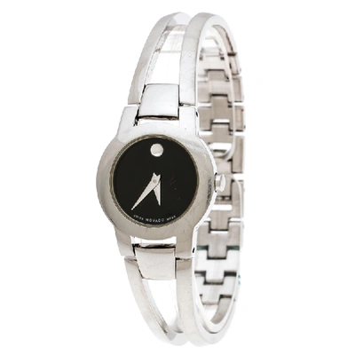 Pre-owned Movado Black Stainless Steel Amorosa 84 E4 1842 Women's Wristwatch 24 Mm In Silver