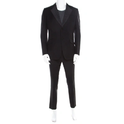 Pre-owned Gucci Black Wool Jacquard Trim Tuxedo Suit L