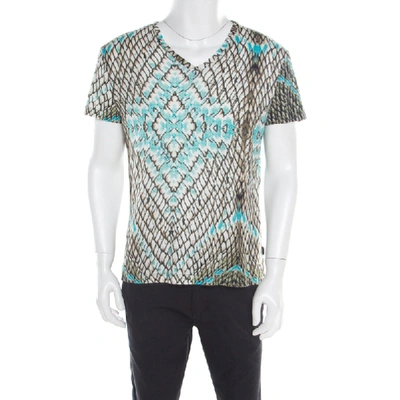 Pre-owned Just Cavalli Multicolor Snakeskin Print Cotton Blend V Neck T- Shirt Xxl