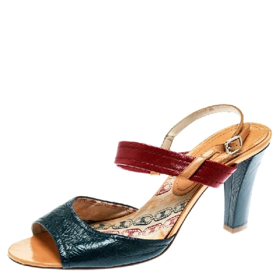 Pre-owned Celine Multicolor Leather Slingback Open Toe Sandals Size 39.5