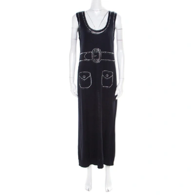 Pre-owned Sonia Rykiel Navy Blue Purl Knit Sleeveless Trompe L'oeil Diamanté Maxi Dress L