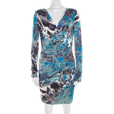 Pre-owned Pucci Multicolor Printed Silk Jersey Power Shoulder Draped Dress M