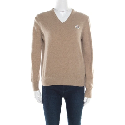 Pre-owned Moncler Beige Wool V-neck Sweater Xl