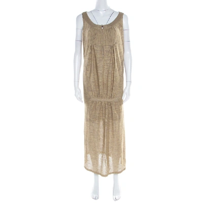 Pre-owned Sonia Rykiel Beige Perforated Lurex Knit Maxi Dress L