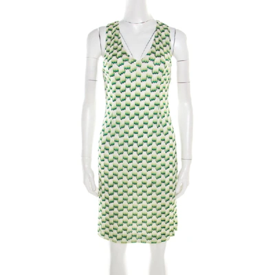 Pre-owned Missoni Green And White Patterned Knit V-neck Sleeveless Dress S