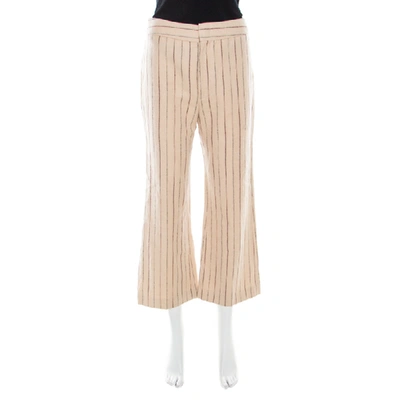 Pre-owned Isabel Marant Beige Striped Linen And Wool Flared Keroan Cropped Pants S