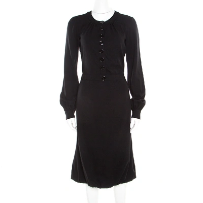Pre-owned Burberry Black Wool Crepe Buttoned Long Sleeve Balloon Hem Dress M