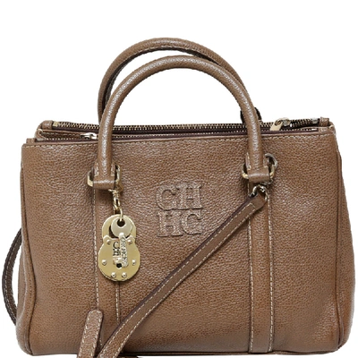 Pre-owned Carolina Herrera Brown Pebbled Leather Matteo Top Handle Bag
