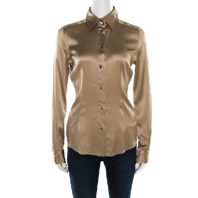 Pre-owned Dolce & Gabbana Beige Silk Satin Long Sleeve Button Front Shirt S