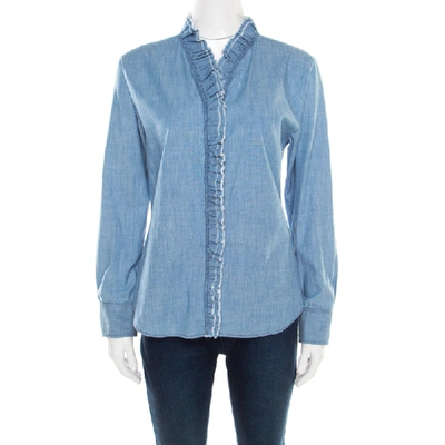 Pre-owned Isabel Marant Etoile Blue Chambray Ruffled Awendy Shirt L