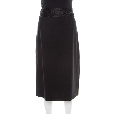 Pre-owned Blumarine Black Knit Embellishemd Waist Detail Pencil Skirt L