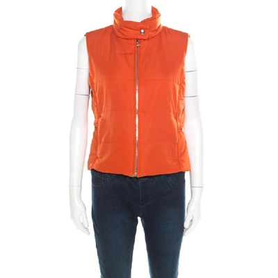 Pre-owned Hermes Sellier Orange Quilted Zip Front Vest M
