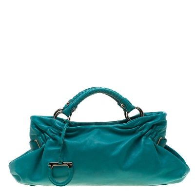 Pre-owned Ferragamo Turquoise Leather Ottavia Satchel In Green