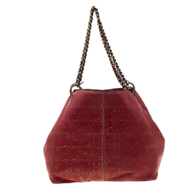 Pre-owned Carolina Herrera Red Monogram Leather Chain Shoulder Bag