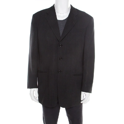 Pre-owned Armani Collezioni Charcoal Grey Herringbone Wool Three Button Blazer Xl