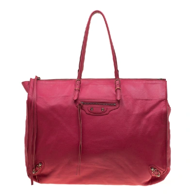 Pre-owned Balenciaga Dark Pink Leather Papier A4 Tote