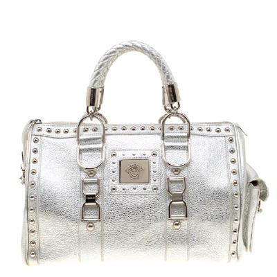 Pre-owned Versace Metallic Silver Leather Madonna Satchel