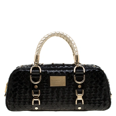 Pre-owned Versace Black Woven Patent Leather Snap Out Of It Satchel