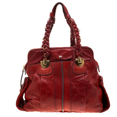 Pre-owned Chloé Red Leather Heloise Satchel In Brown