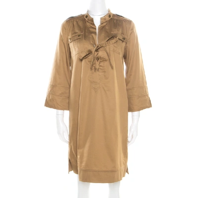 Pre-owned Diane Von Furstenberg Camel Brown Cotton Neck Tie Detail Damani Dress M