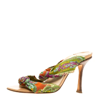 Pre-owned Jimmy Choo Multicolor Fabric Knot Slide Sandals Size 37