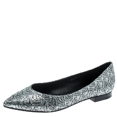 Pre-owned Gina Metallic Silver Glitter Pointed Toe Flats Size 38