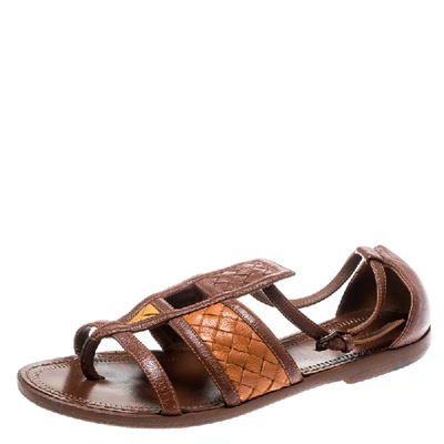 Pre-owned Bottega Veneta Brown Intrecciato Gladiator Sandals Size 36.5