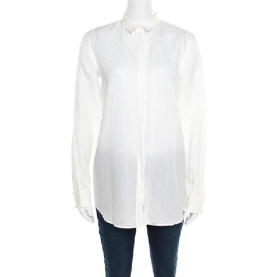 Pre-owned Loro Piana Cream Linen Button Front Long Sleeve Shirt M