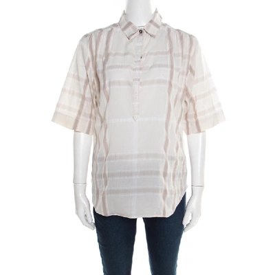 Pre-owned Burberry Brit Beige Checked Cotton Short Sleeve Blouse M