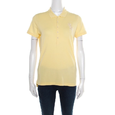 Pre-owned Ralph Lauren Yellow Honeycomb Knit Embellished Logo Detail Polo T-shirt L