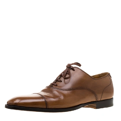 Pre-owned Saint Laurent Brown Leather Cap Toe Lace Up Oxfords Size 41.5